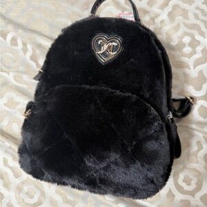 Juicy Couture Black Faux Fur Let’s Get Cozy Mini Backpack